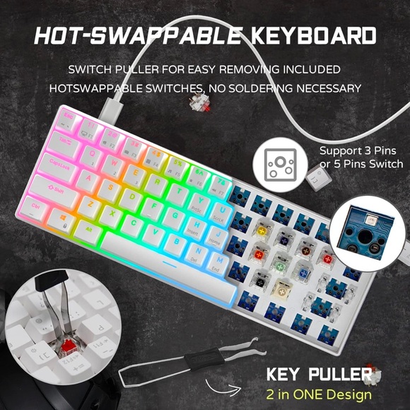 RK ROYAL KLUDGE RK61 Wired 60% Mechanical Gaming Keyboard Programmable - Picture 3 of 6